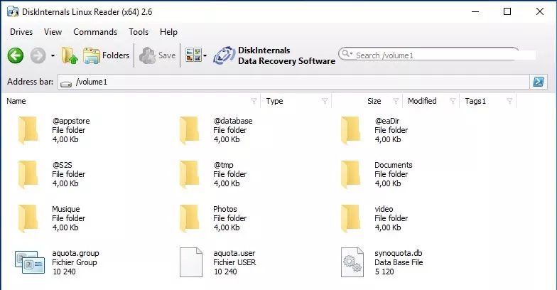 dossiers - Lire le disque NAS depuis Windows (Gratuit) - ext2 / ext3 / ext4